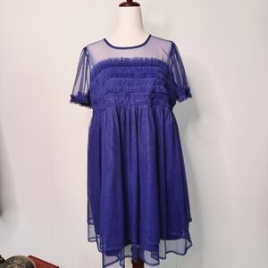 Anthropologie Dress Ruffled Tulle Mini Babydoll Purple Blue Ballet Fairy 10P